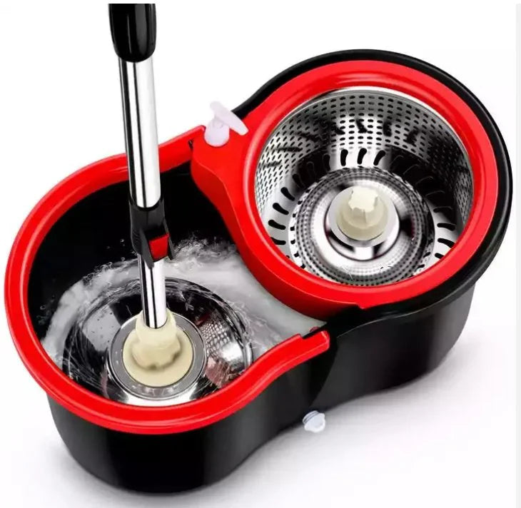 360° Spin Mop & Dual-Bucket System – Hands-Free Stainless Steel Wringer with Ultra-Absorbent Microfiber Heads