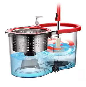 360° Spin Mop & Dual-Bucket System – Hands-Free Stainless Steel Wringer with Ultra-Absorbent Microfiber Heads