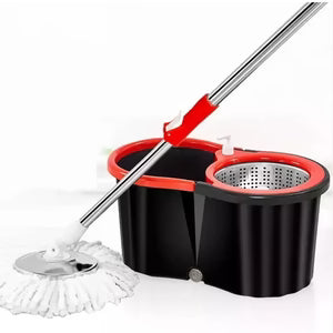 360° Spin Mop & Dual-Bucket System – Hands-Free Stainless Steel Wringer with Ultra-Absorbent Microfiber Heads