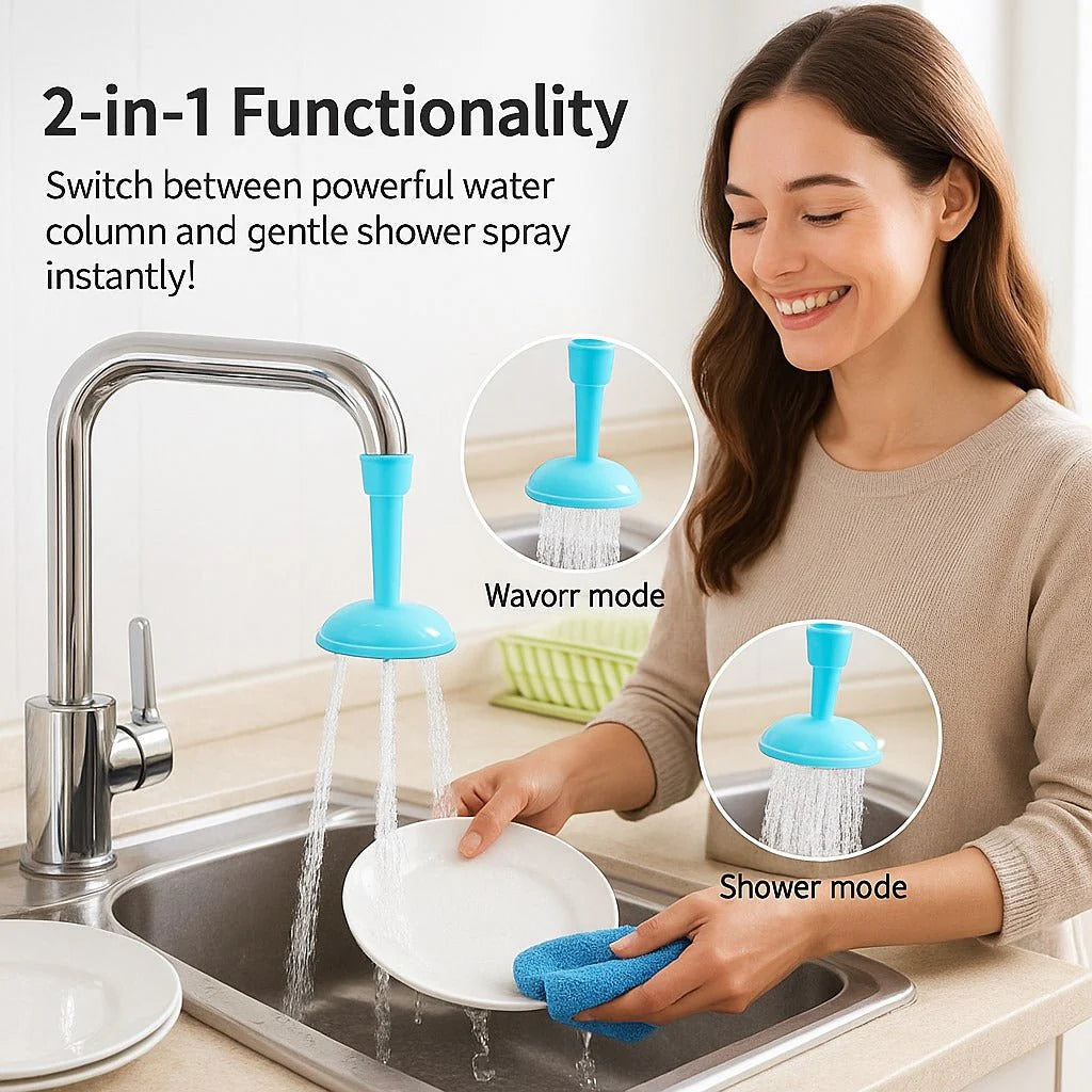 Flexible Silicone Faucet Sprayer – 360° Rotating Tap Extender & Water-Saving Shower Head