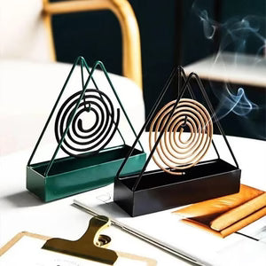 Modern Geometric Mosquito Coil Holder – Metal Triangle Incense Burner with Integrated Ash Tray for Home & Patio