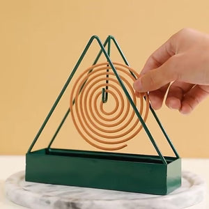 Modern Geometric Mosquito Coil Holder – Metal Triangle Incense Burner with Integrated Ash Tray for Home & Patio
