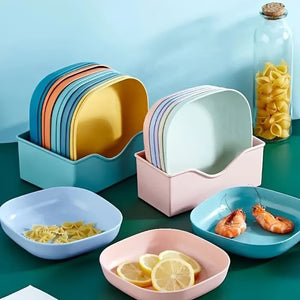 Modern Square Snack & Serving Plate Set – Shatterproof Reusable Multi-Color Dishes for Dining & Entertaining